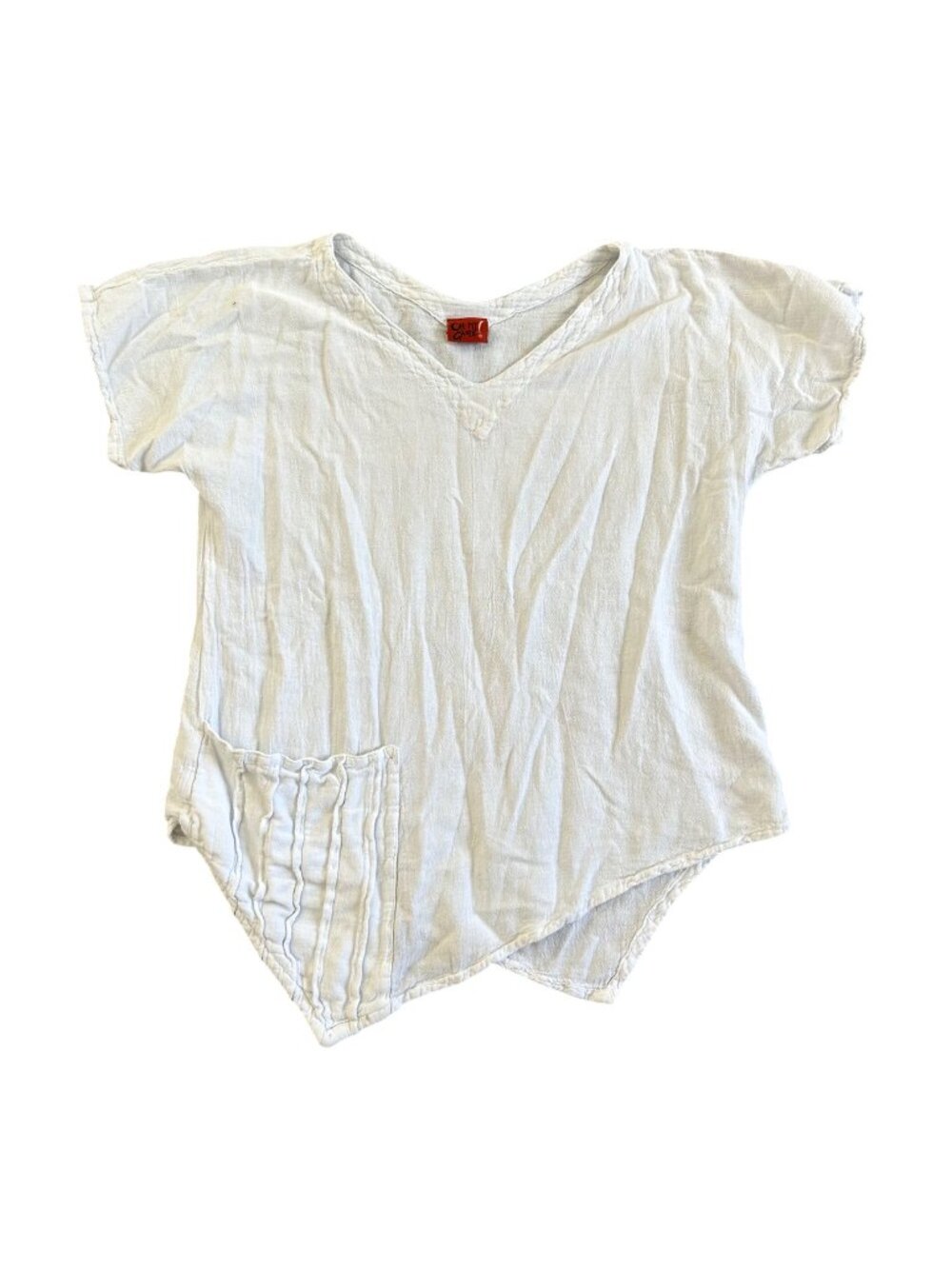 Oh My Gauze Women's Sz 1 White V-Neck Asymmetrical Hem Top With Pocket
